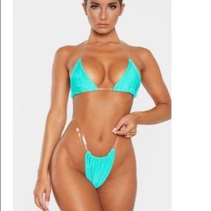 Turquoise clear strap triangle bikini set